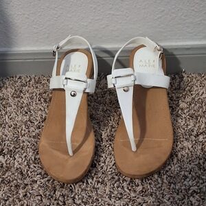 Alex Marie White Leather T-Strap Sandals